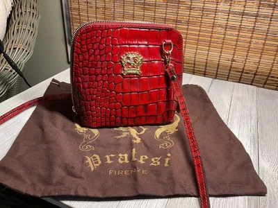 Bolso Bandolera Pratesi Firenze Italia Cuero Genuino Correa con Cremallera Rojo Cocodrilo Foto 1 de 4