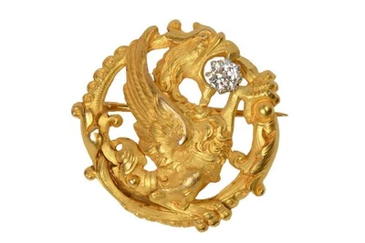 Broche dragón diamante Art Nouveau 18k Foto 1 de 4