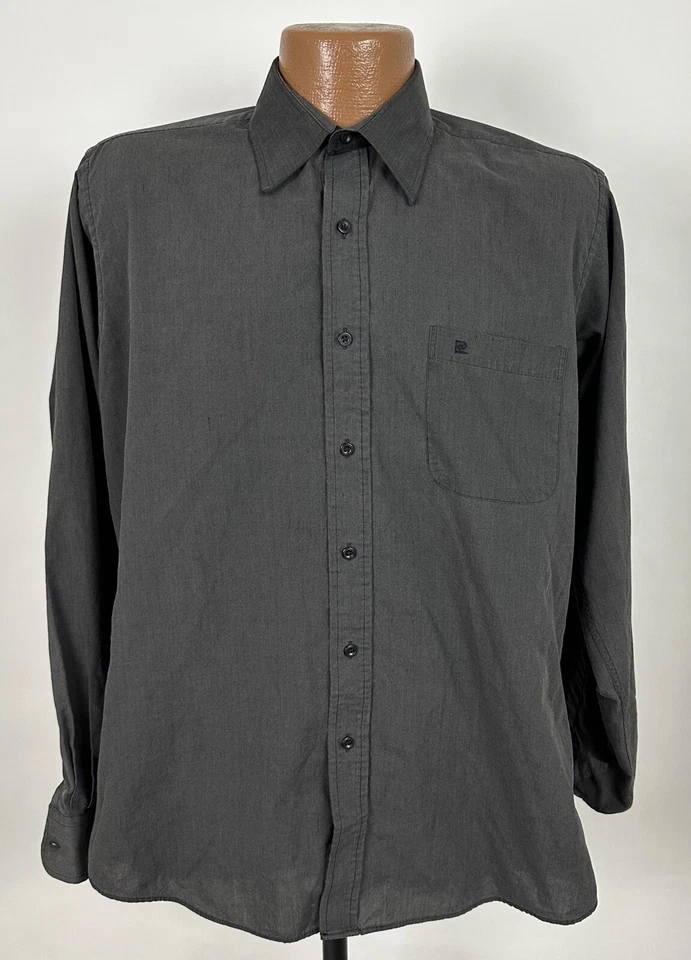 Рубашка мужская Pierre Cardin M черная однотонная с длинным рукавом опрятная минимальная винтажная 80-е 90-е - Изображение 1 из 4