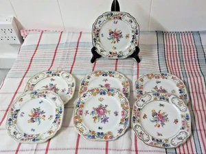 7 Vintage Dresden Flower Style Royal Bavaria Germany Plates 6.5 x 6.5 Inches - Picture 1 of 5