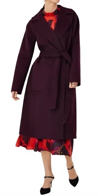 ANN TAYLOR VINEYARD GRAPE PETITE DOUBLEFACE BELTED WOOL BLEND BLANKET COAT MP M - Image 1 of 4