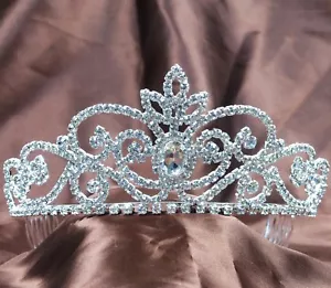 3" Clear Crystal Crown Wedding Prom Party Elegant Flower Tiara Diadem Hair Combs - Picture 1 of 6