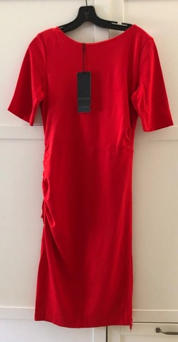 Abito rosso manica corta Escada ~taglia 38 ~maglia increspata nuovo Natale~ San Valentino