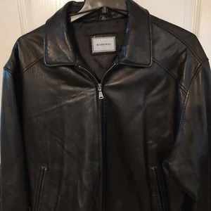 Hathaway Vintage 90s Black Soft Leather Bomber Jacket Coat Full Zip Men's XXL - Picture 1 of 7