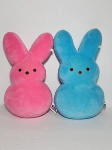 Peeps Bunny Rabbit Plush Lot of 2 Stuffed Toys Blue Pink 10" SOFT EASTER  - Picture 1 of 11