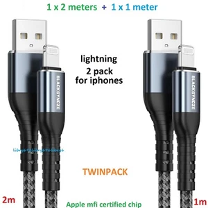 1M+2M Lightning Cable for iPhone, Fast Charging, Durable Nylon.MFI Certified - Picture 1 of 24