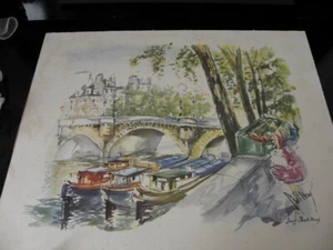 Antico acquerello su carta ponte firmato 35,5 x 45 cm - Foto 1 di 5