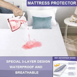 Soft Terry Cotton Mattress Protector Bed 100% Waterproof BabyCot /Single/King/KS - Picture 1 of 19