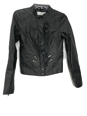 Chaqueta Caslon XS Negra Imitación Cuero Militar Cremalleras a Presión Volantes Frontales  Foto 1 de 4