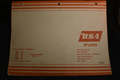 1966 BSA Motorcycle Spares Catalog *Lightning*Hornet*Spitfire*Royal Star*Wasp* - Image 1 of 4