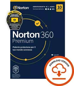 NORTON 360 PREMIUM 10 DISPOSITIVI 1 ANNO +75 GB CLOUD +AGGIORNAMENTI GRATUITI - Afbeelding 1 van 3