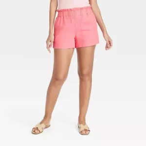 New Day High-Rise Linen Pull-On Shorts Womens Medium Elastic Waist Pink - Picture 1 of 10