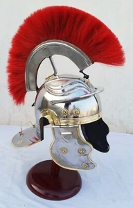 Centurion Roman legion plume Helmet Medieval knight Armor Helmet W/Wooden Stand - Picture 1 of 7