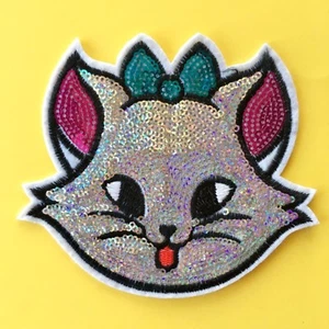 GRANDE TOPPA APPLIQUE RICAMATA PAILLETTES MARIE DISNEY ARISTOGATTI CUCI FERRO SU - Foto 1 di 1