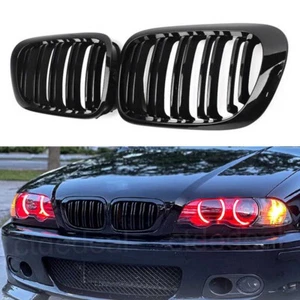 2X Glanz Schwarz Doppelsteg Kühlergrill Grill Für BMW E46 Coupe Cabrio 1999-2002 - Picture 1 of 12