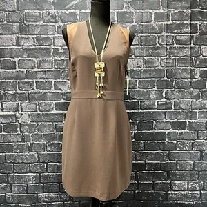 BB Dakota SZ 10 Women’s Brown Pencil Dress / Genuine Leather Accents  - Picture 1 of 10