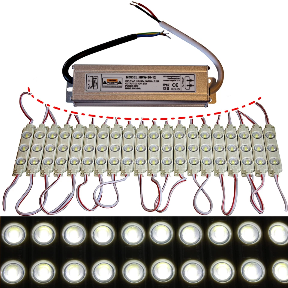 10x 20x 50x 100x LED Module White Power Supply 12V 3x 5730 SMD Chip Injection - Image 1 of 1