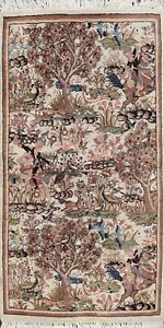Vintage Hunting Design Shahreza Hand-knotted Area Rug pictorial Wool Carpet 3x4