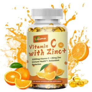 120 Cápsulas Vitamina C y Zinc Cápsulas 1000mg Complejo Suplemento Vegetariano - Imagen 1 de 11