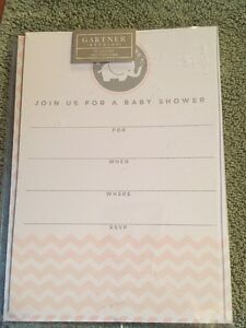 Garner Girl Baby Shower Invitations Pink/White Chevron Envelopes NEW