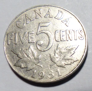 Coin - 1931 Canada 5 Cents - 5C - George V - Nickel - Picture 1 of 2