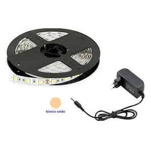 300 LED 3528 STRIP STRISCIA 5m 220V BIANCO LUCE CALDA ALIMENTATORE IMPERMEABILE - Foto 1 di 5