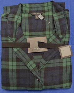 Womens  NWT Banana Republic Flannel PJ Set Sz XL Navy Green Plaid - Picture 1 of 3