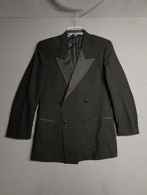 Vtg Union-Made Givenchy Double-Breasted Black Tuxedo Blazer Sz 40 Wool USA - Image 1 of 4