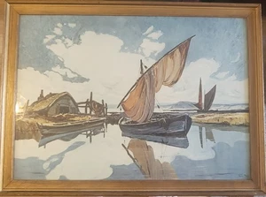 Lucien Peri Colotipo Estampado Barcos de Pesca Cabaña de Pescadores Córcega Tamaño 63x47cm - Imagen 1 de 24