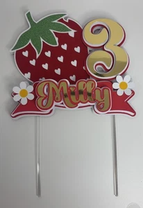 Erdbeere Geburtstag Tortenaufleger - personalisiert Name & Alter - Sommermotiv - Bild 1 von 4