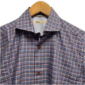 Maurizio Baldassari Herren Gr. S blau/rot kariert Knopfleiste Cutaway Kragen Hemd - Bild 1 von 5