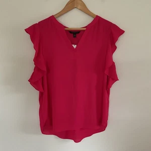 Neu mit Etikett Banana Republic Flatter Rüschenärmel Top Bluse Gr. S Hot Pink Büro Strand - Bild 1 von 9