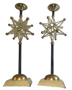 Par de candelabros vintage MCM metal Starburst 18" dorado negro bronce - Imagen 1 de 12