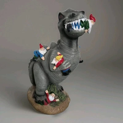 Dinosaur Eating Gnomes Garden Statue Yard Outdoor Home Decor, 9” Funny - image 1 of 4