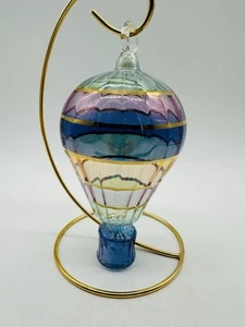 Heißluftballon Weihnachtsschmuck mundgeblasenes Glas 6" lila gold - Bild 1 von 4