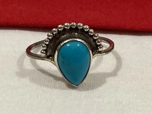 Anello Vintage Southwestern Argento Sterling 925 Pietra Turchese Fascia TAGLIA 7 - Foto 1 di 14