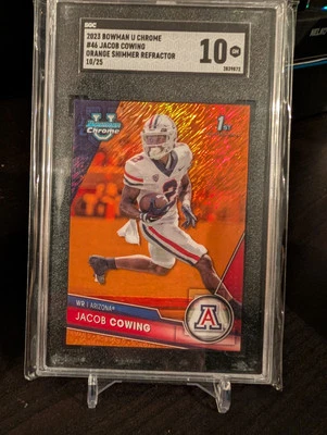 Jacob Cowing Orange Shimmer /25 2023 Bowman Chrome U University SGC Graded 10 - Image 1 of 2