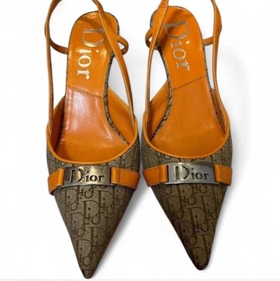 Vintage Christian Dior by John Galliano Monogram Slingback Logo Heels sz 36 - Image 1 of 4