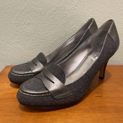Zapatos de salón Anne Klein gris tweed franela tacón alto talla 10, mocasín Foto 1 de 4