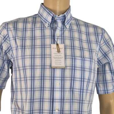 Roundtree & Yorke Gold Label Men's Shirt Size M Plaid Short Sleeve Slim Fit 28 - Image 1 of 4