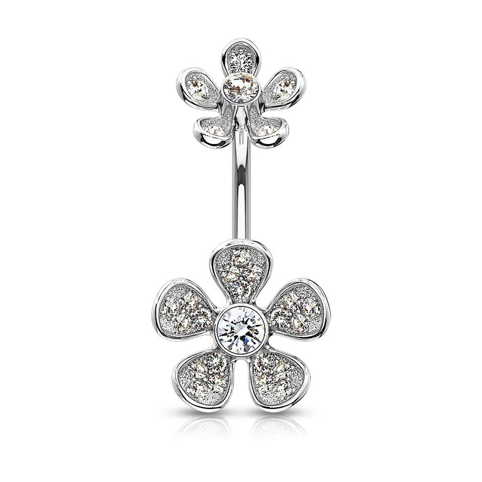Piercing Ombelico Doppio Fiore Micro Pavé Strass - Immagine 1 di 1