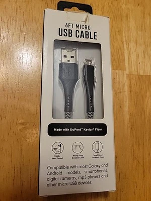 6FT USB 2.0 A Male to Micro B Male 5-pin Data Sync Charger Charging Cable Cord - Image 1 of 4