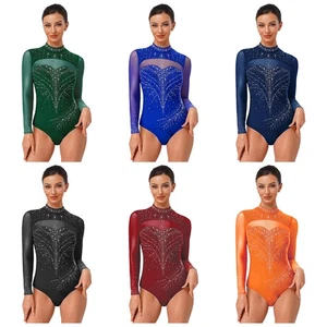 Women Jumpsuit Slim-fit Dancewear Dance Holiday Bodysuit Sheer Turtleneck Mesh - Picture 1 of 83