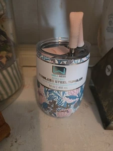 Stahlbecher mit Strohhalm von Wellness 14 Oz Edelstahl Floral NEU - Bild 1 von 4