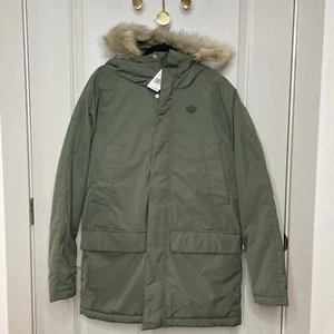 Adidas PAD Fur Hood Parka Jacket Puffer Hooded Zip Men's Sz S Base Green GE1313 - Picture 1 of 9