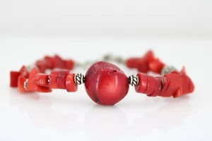 Paige Wallace Red Coral & Bead Toggle 8" Bracelet - Picture 1 of 12