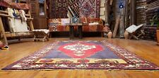 Bohemian Vintage 1950-1960s Vegy Dye Wool Pile Hand-Knotted Tribal Rug 4'6"×8'