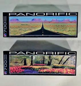 (2) NEW Panorific Floral Vista & Long Road Ahead 700 Piece Each Panorama Puzzles - Picture 1 of 5