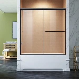 SUNNY SHOWER Double Sliding Shower Tub Doors Bathtub Door 60 W x 62 H in. Black - Picture 1 of 9