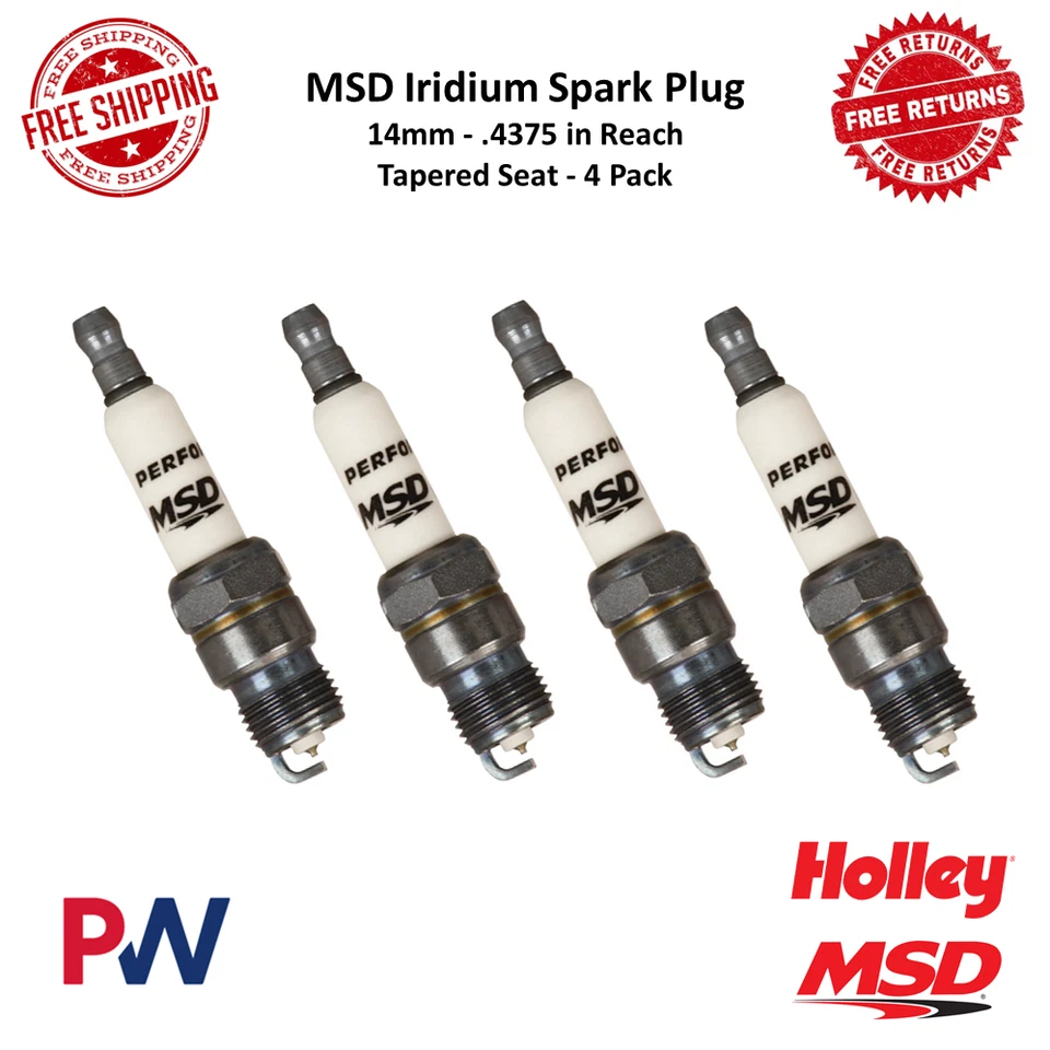 Bujía MSD Iridium 14mm Rosca, Alcance 0,4375", Asiento Cónico, Paquete de 4, Estándar Foto 1 de 4
